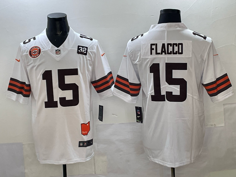 Men 2025 Cleveland Browns #15 Flacco white Nike Limited NFL Jersey 004